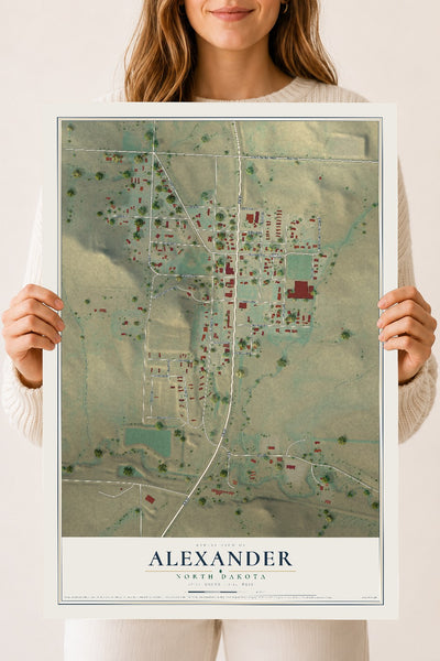 Map of Alexander, North Dakota, 18 x 24 inch unframed archival matte print