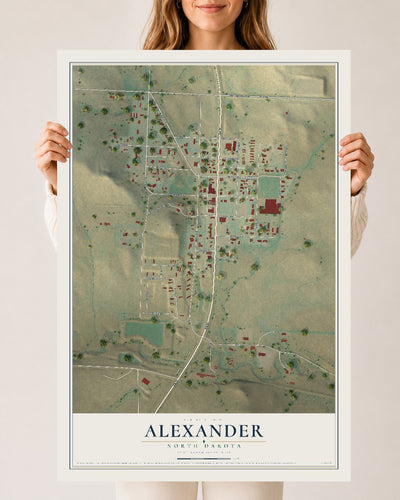 Map of Alexander, North Dakota, 24 x 36 inch unframed archival matte print