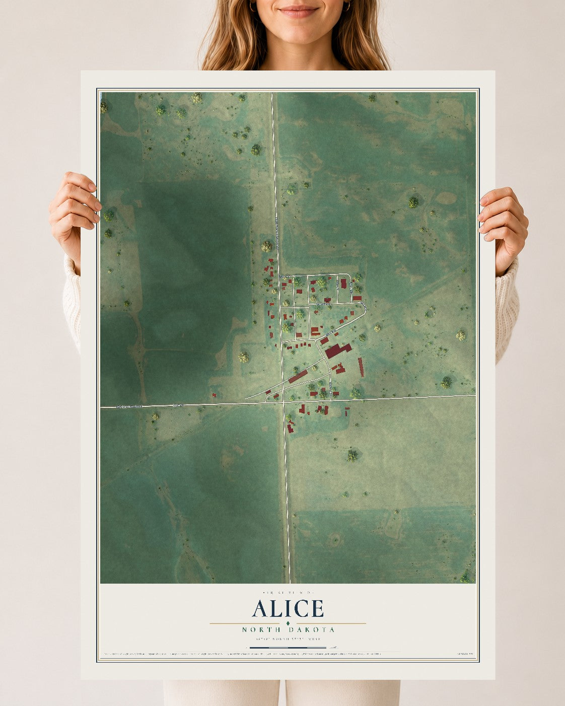 Map of Alice, North Dakota, 24 x 36 inch unframed archival matte print