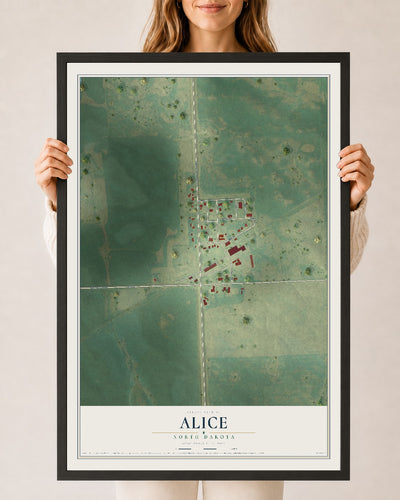 Map of Alice, North Dakota, 24 x 36 inch print in a black wood frame