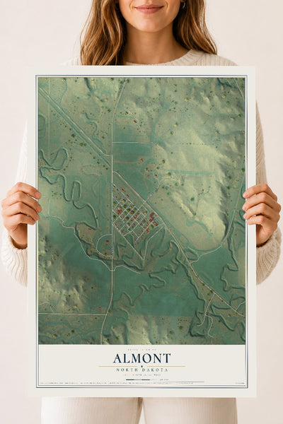 Map of Almont, North Dakota, 18 x 24 inch unframed archival matte print