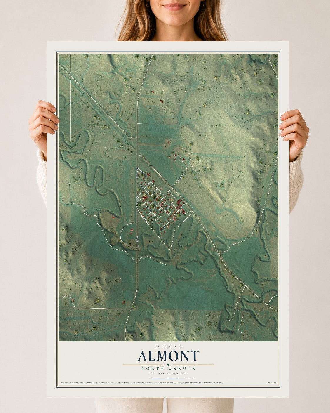 Map of Almont, North Dakota, 24 x 36 inch unframed archival matte print