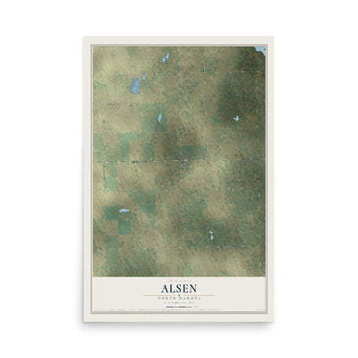 Map of Alsen, North Dakota, 12 x 18 inch unframed archival matte print