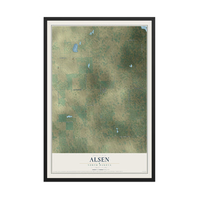 Map of Alsen, North Dakota, 12 x 18 inch print in a black wood frame