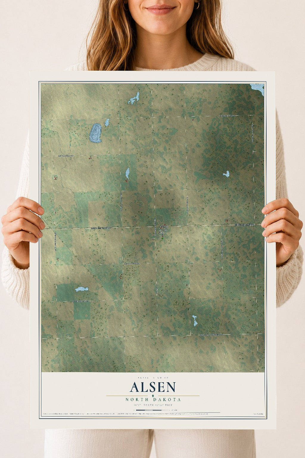 Map of Alsen, North Dakota, 18 x 24 inch unframed archival matte print