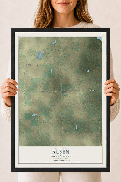 Map of Alsen, North Dakota, 18 x 24 inch print in a black wood frame