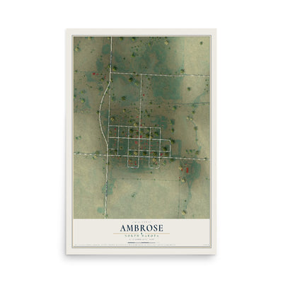 Map of Ambrose, North Dakota, 12 x 18 inch unframed archival matte print