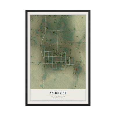 Map of Ambrose, North Dakota, 12 x 18 inch print in a black wood frame