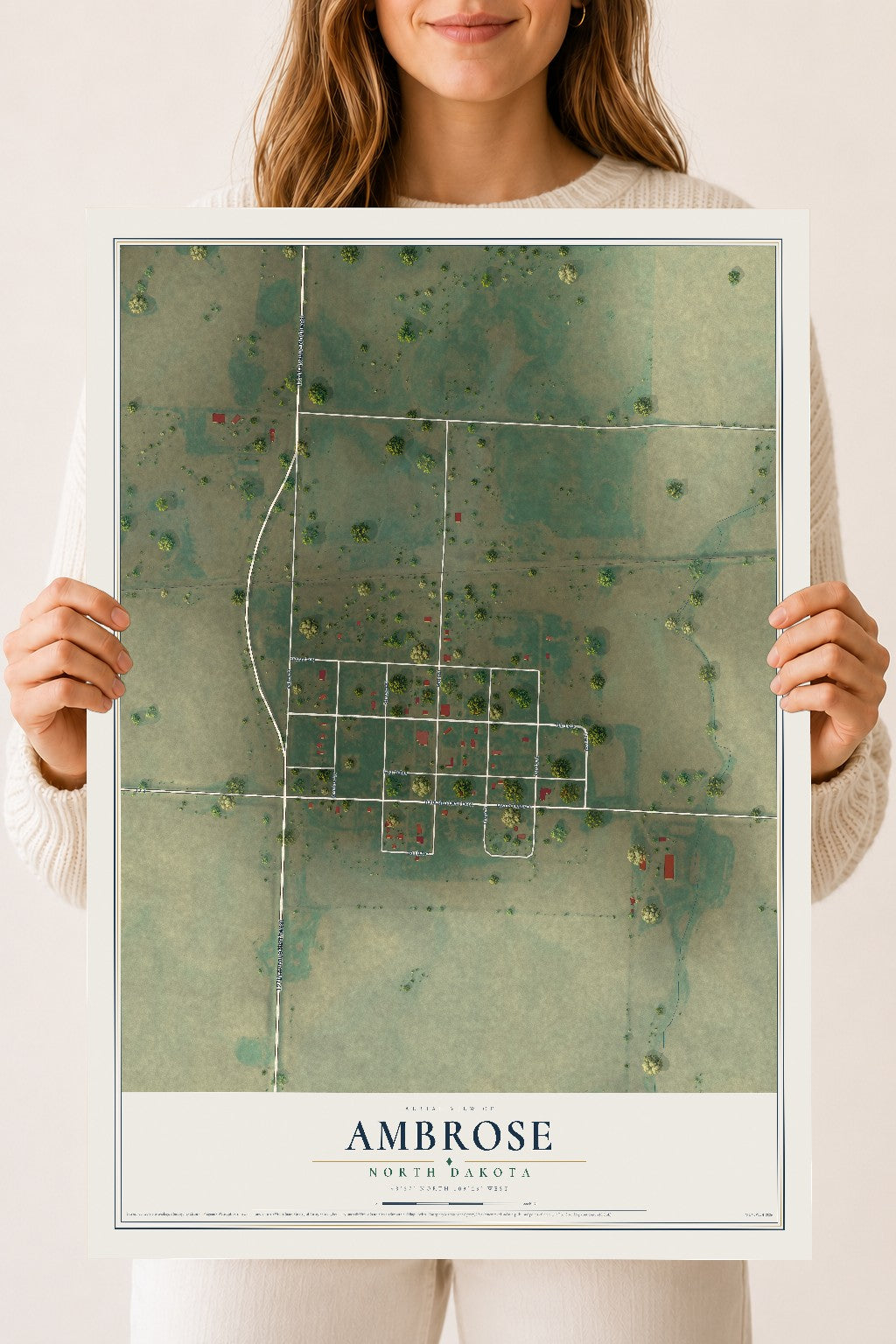 Map of Ambrose, North Dakota, 18 x 24 inch unframed archival matte print