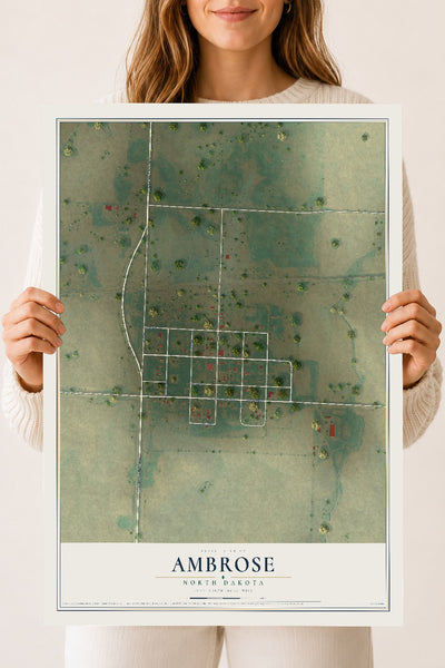 Map of Ambrose, North Dakota, 18 x 24 inch unframed archival matte print