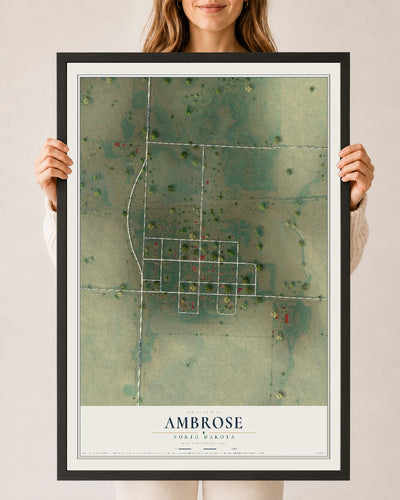 Map of Ambrose, North Dakota, 24 x 36 inch print in a black wood frame