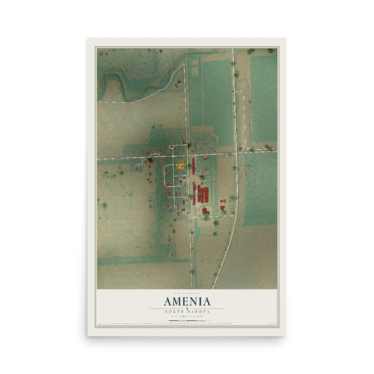 Map of Amenia, North Dakota, 12 x 18 inch unframed archival matte print