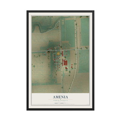 Map of Amenia, North Dakota, 12 x 18 inch print in a black wood frame