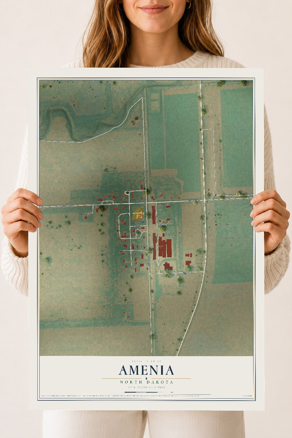 Map of Amenia, North Dakota, 18 x 24 inch unframed archival matte print