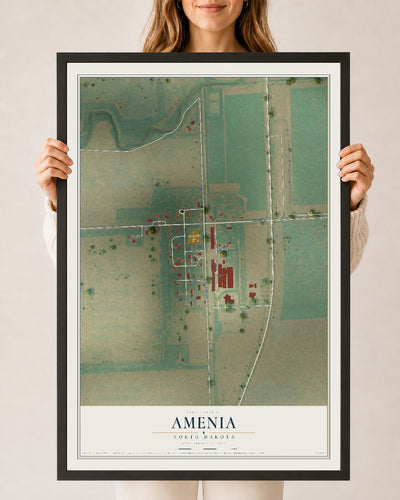 Map of Amenia, North Dakota, 24 x 36 inch print in a black wood frame