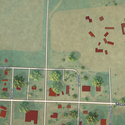 Close-up of the map of Amidon, North Dakota print showing street and building detail