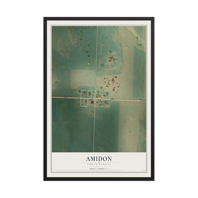 Map of Amidon, North Dakota, 12 x 18 inch print in a black wood frame