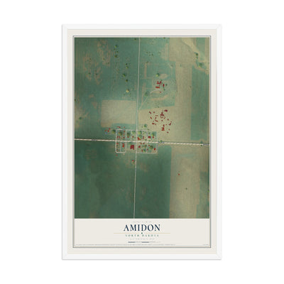 Map of Amidon, North Dakota, 12 x 18 inch print in a white wood frame