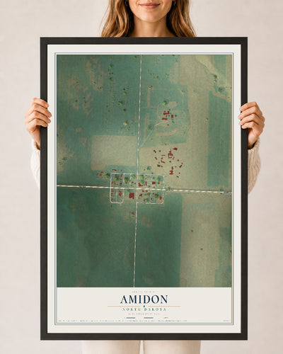 Map of Amidon, North Dakota, 24 x 36 inch print in a black wood frame