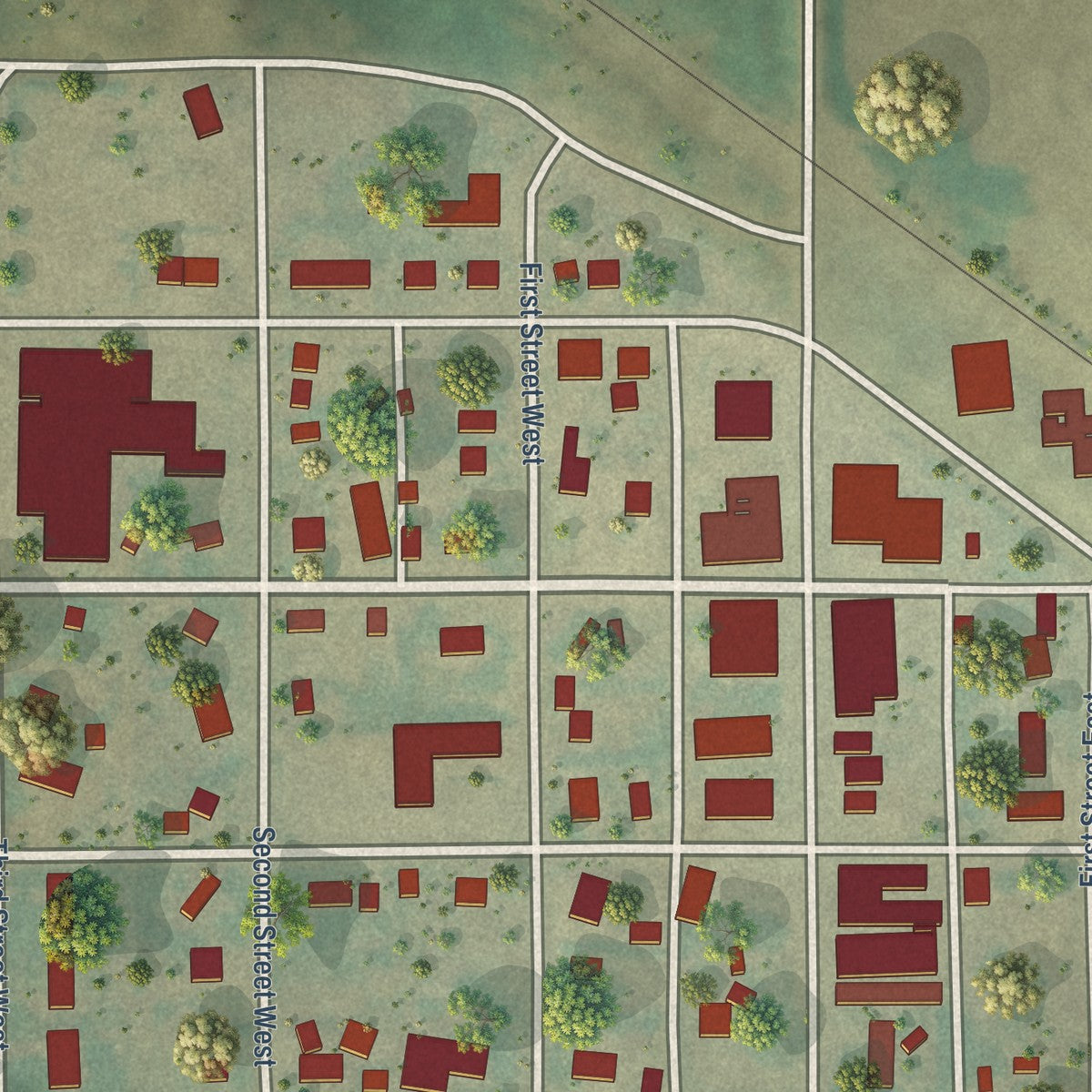 Close-up of the map of Anamoose, North Dakota print showing street and building detail