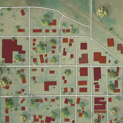 Close-up of the map of Anamoose, North Dakota print showing street and building detail