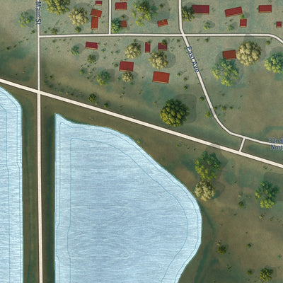 Second close-up of the map of Anamoose, North Dakota print showing more streets and buildings