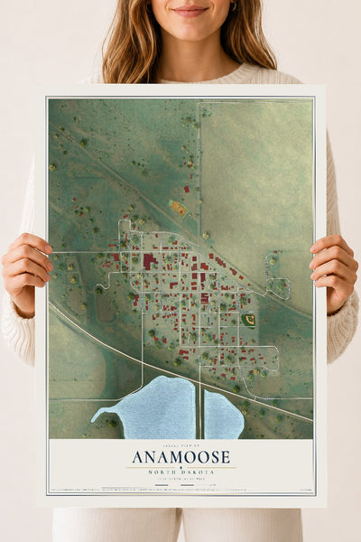 Map of Anamoose, North Dakota, 18 x 24 inch unframed archival matte print