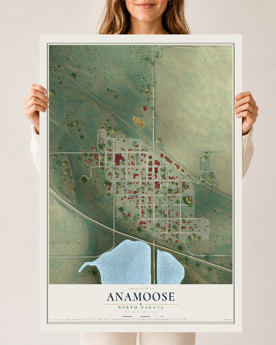 Map of Anamoose, North Dakota, 24 x 36 inch unframed archival matte print