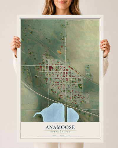 Map of Anamoose, North Dakota, 24 x 36 inch unframed archival matte print