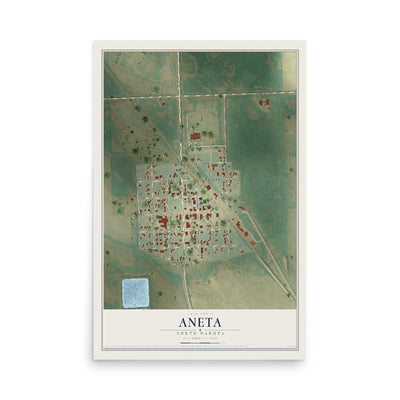 Map of Aneta, North Dakota, 12 x 18 inch unframed archival matte print