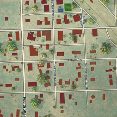 Close-up of the map of Aneta, North Dakota print showing street and building detail
