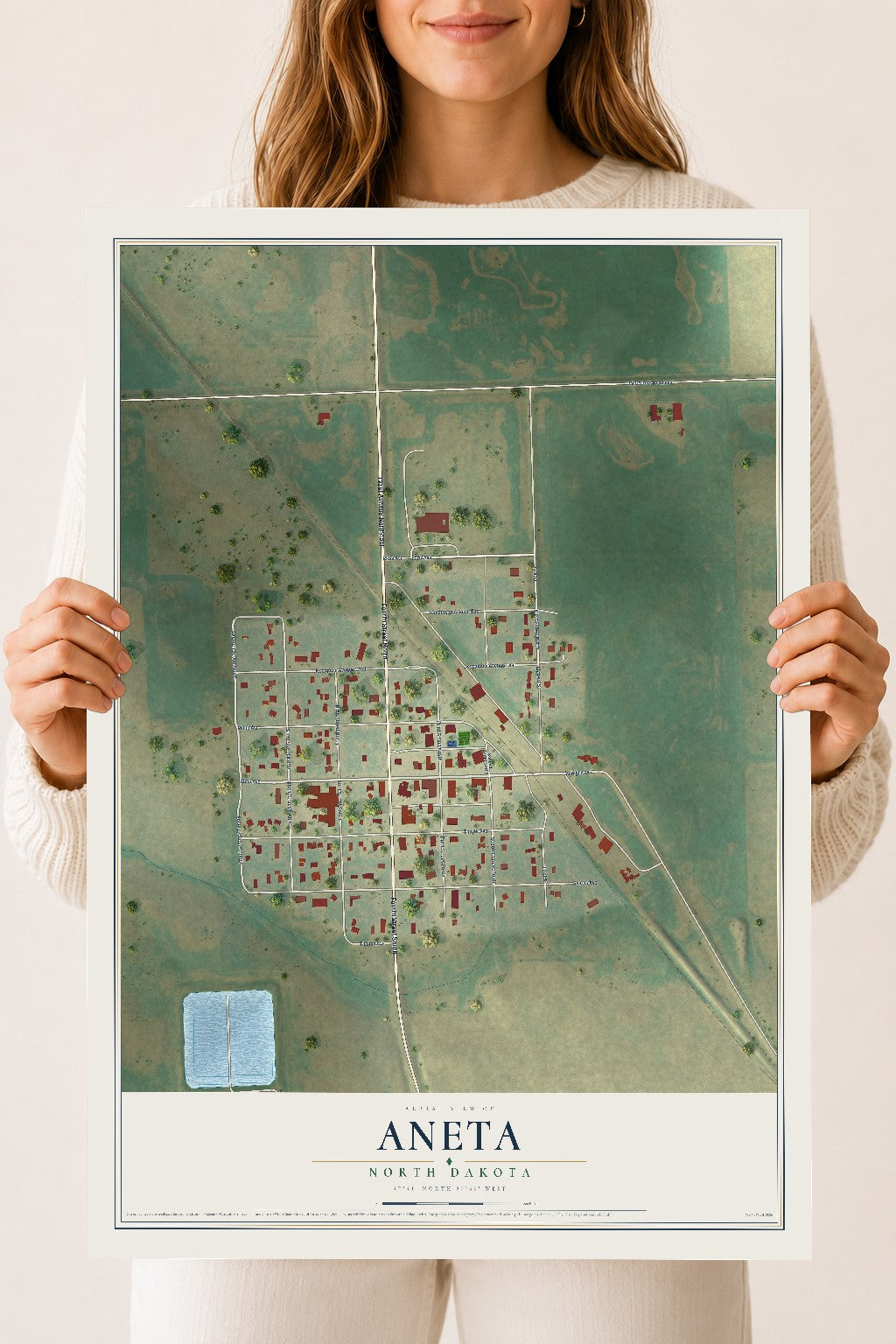 Map of Aneta, North Dakota, 18 x 24 inch unframed archival matte print