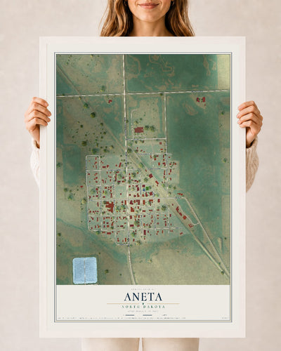 Map of Aneta, North Dakota, 24 x 36 inch print in a white wood frame