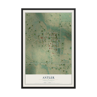 Map of Antler, North Dakota, 12 x 18 inch print in a black wood frame