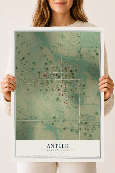 Map of Antler, North Dakota, 18 x 24 inch unframed archival matte print