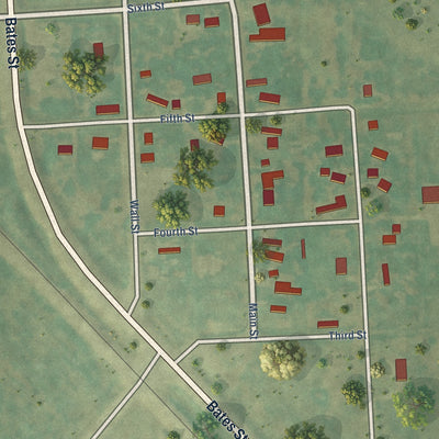 Close-up of the map of Ardoch, North Dakota print showing street and building detail