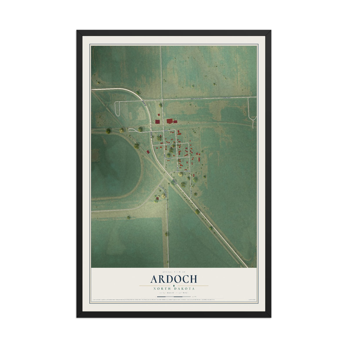 Map of Ardoch, North Dakota, 12 x 18 inch print in a black wood frame