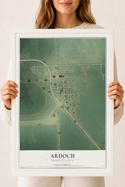 Map of Ardoch, North Dakota, 18 x 24 inch print in a white wood frame