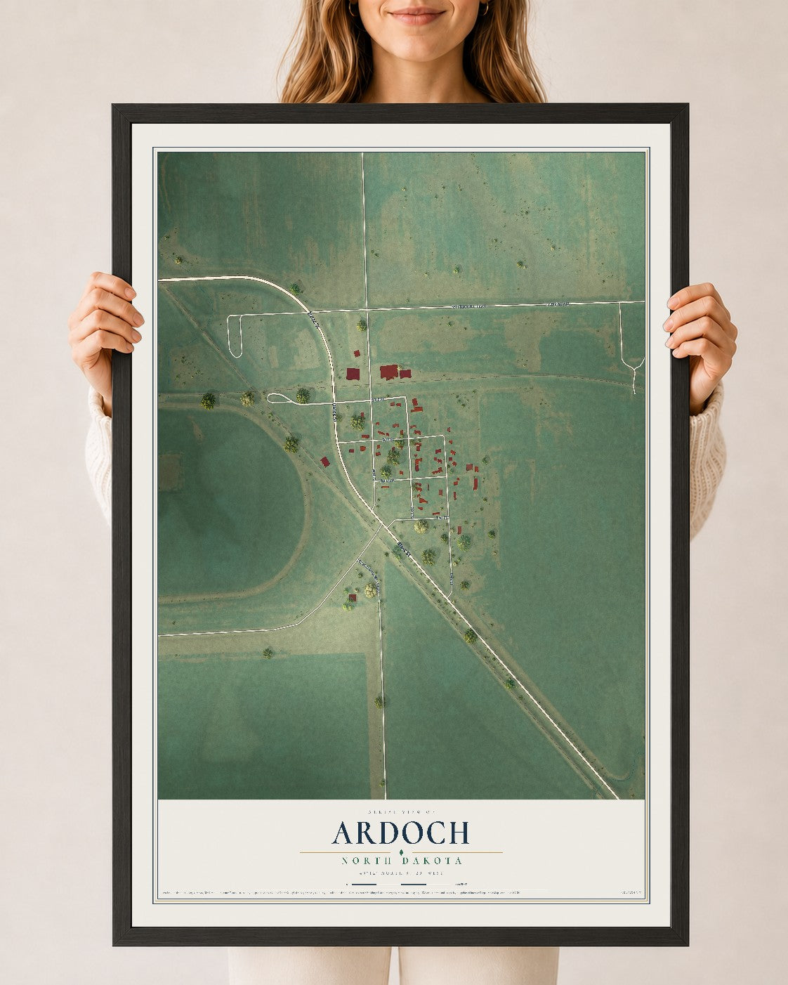 Map of Ardoch, North Dakota, 24 x 36 inch print in a black wood frame