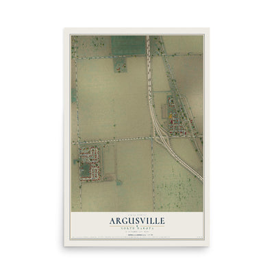 Map of Argusville, North Dakota, 12 x 18 inch unframed archival matte print