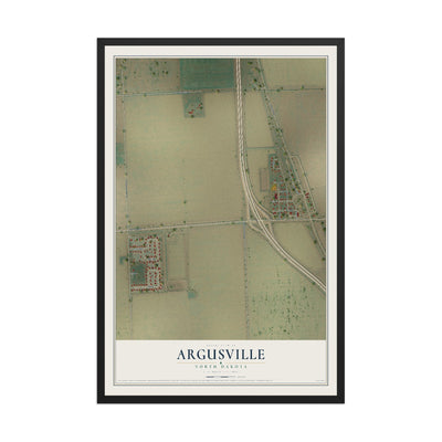 Map of Argusville, North Dakota, 12 x 18 inch print in a black wood frame