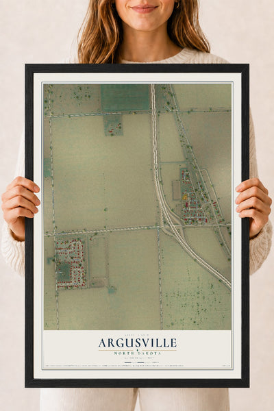Map of Argusville, North Dakota, 18 x 24 inch print in a black wood frame