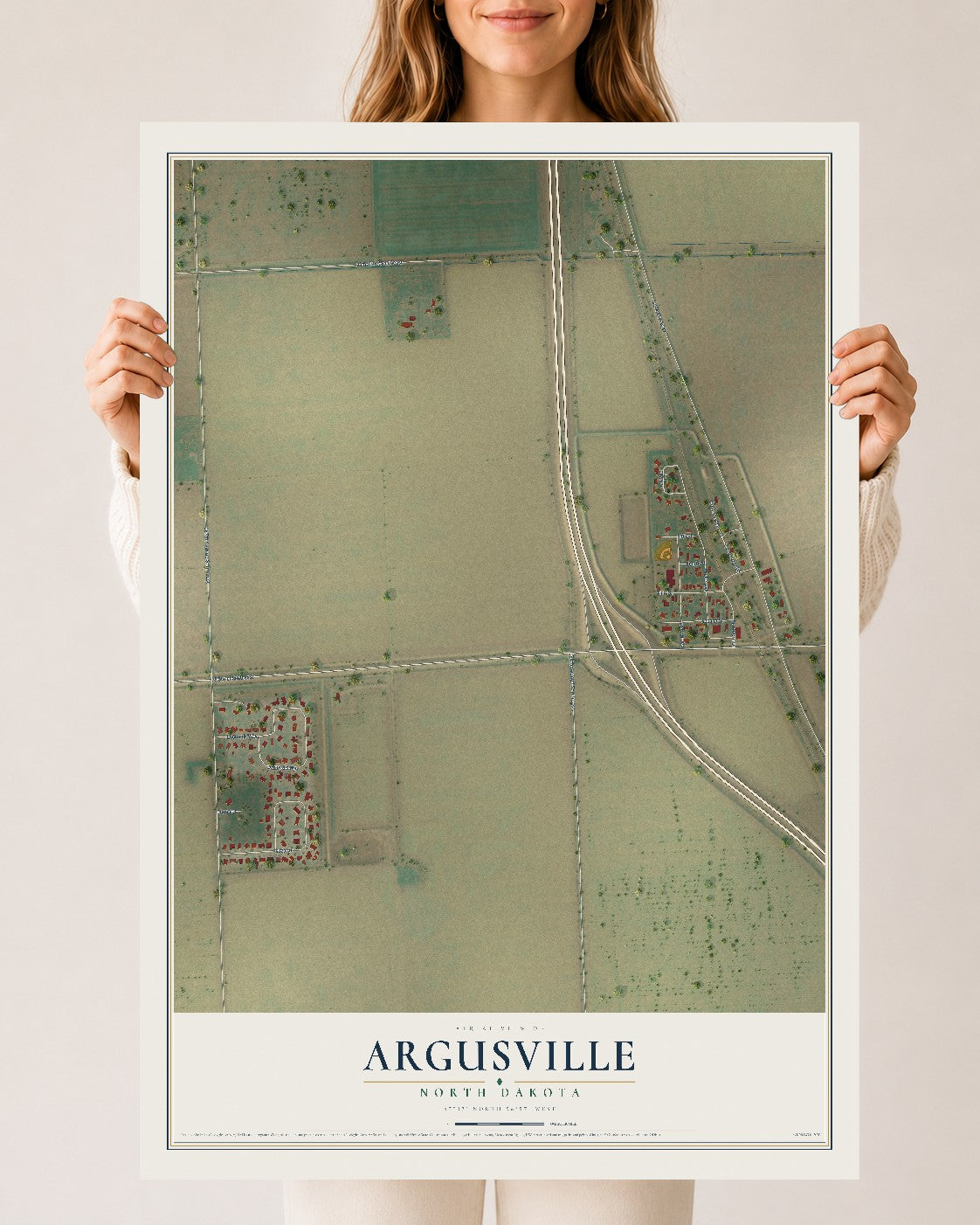 Map of Argusville, North Dakota, 24 x 36 inch unframed archival matte print