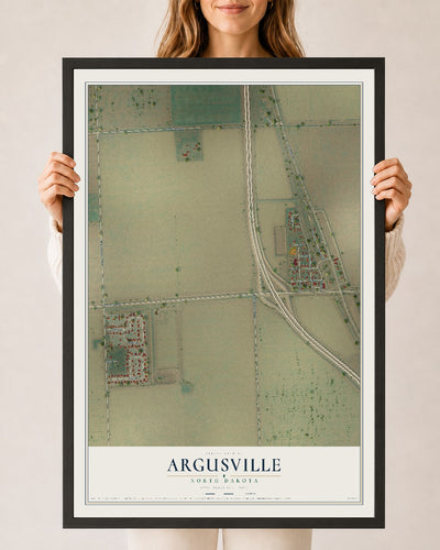 Map of Argusville, North Dakota, 24 x 36 inch print in a black wood frame