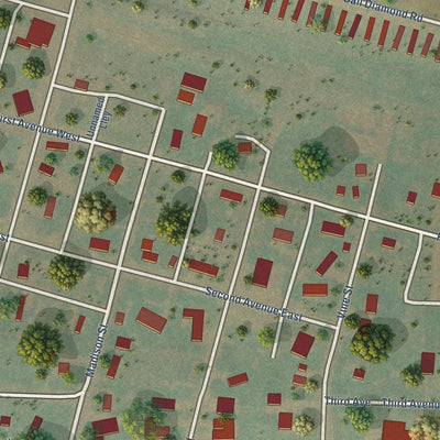 Close-up of the map of Arnegard, North Dakota print showing street and building detail