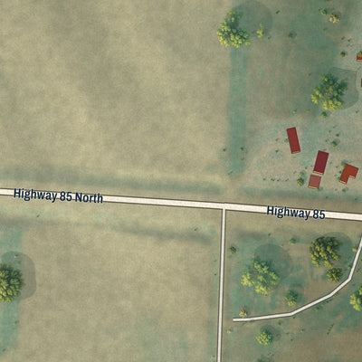 Second close-up of the map of Arnegard, North Dakota print showing more streets and buildings