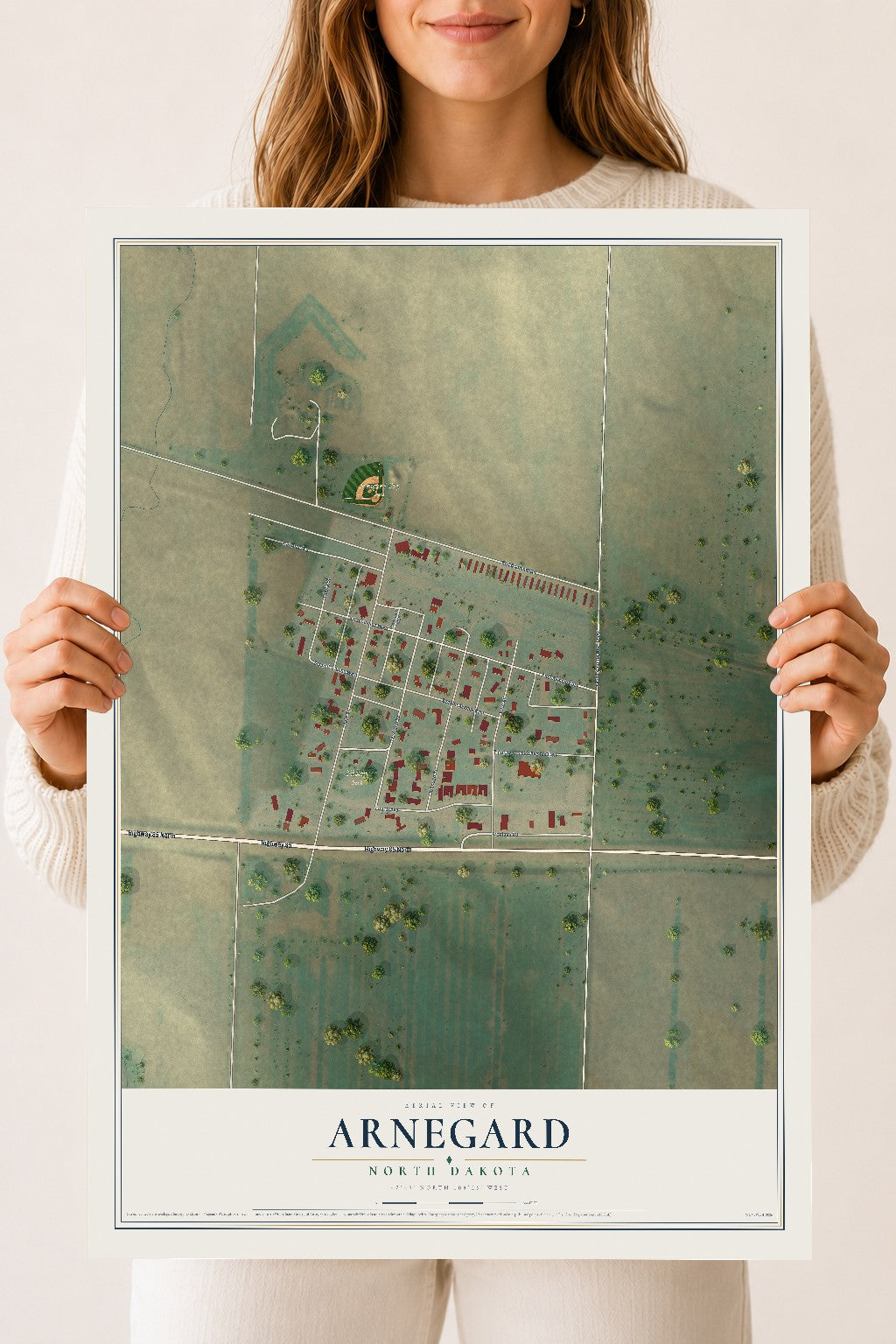 Map of Arnegard, North Dakota, 18 x 24 inch unframed archival matte print