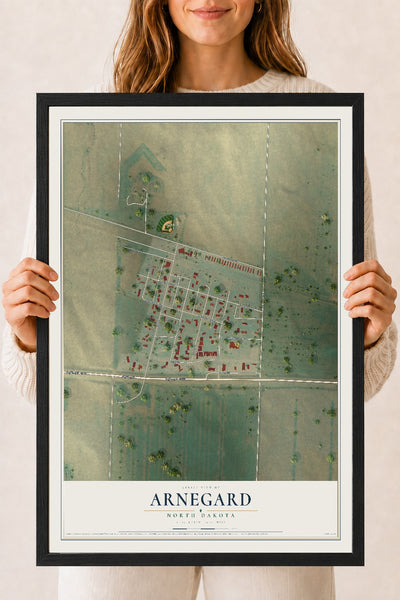 Map of Arnegard, North Dakota, 18 x 24 inch print in a black wood frame