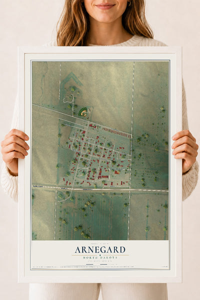 Map of Arnegard, North Dakota, 18 x 24 inch print in a white wood frame