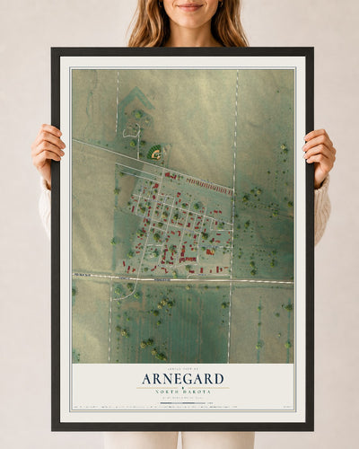 Map of Arnegard, North Dakota, 24 x 36 inch print in a black wood frame